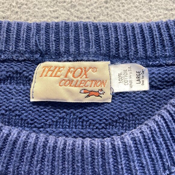 Vintage Fox Collection Geometric Knit Blue Sweater Women's Size L Made in USA - Picture 8 of 9